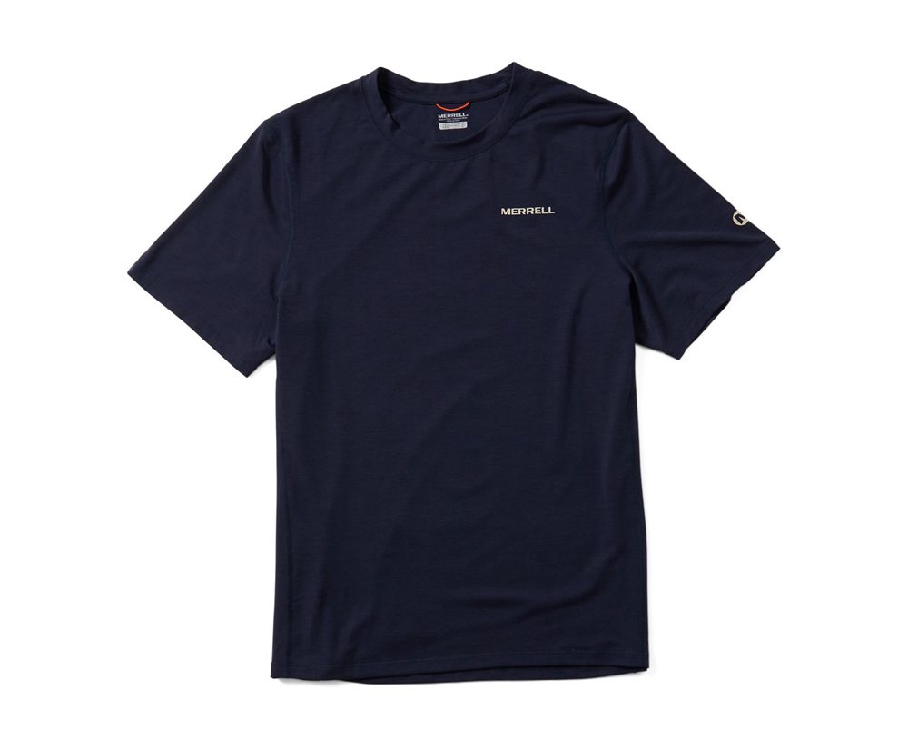 Krótki Rękaw Merrell Męskie Granatowe - Tencel™ Tee - 029318-NRD